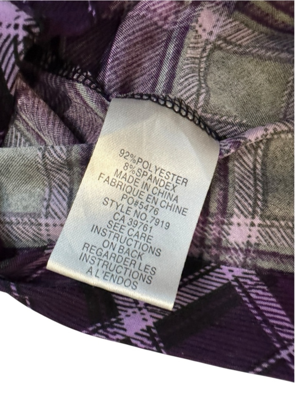 Plaid Cowl-Neck Short Sleeve Top in Purple - Picture 7 of 7